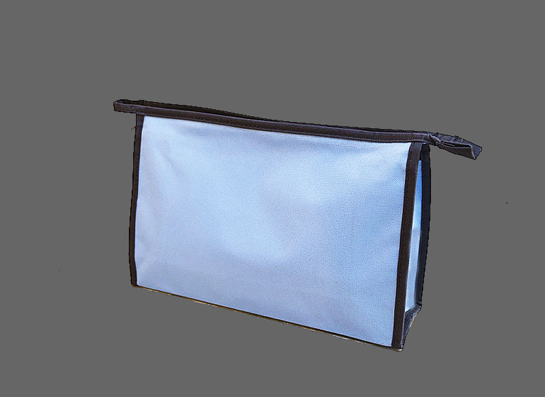 BLS Cosmetic Bag. Light Blue with Brown Trims.All Lined.Zipper